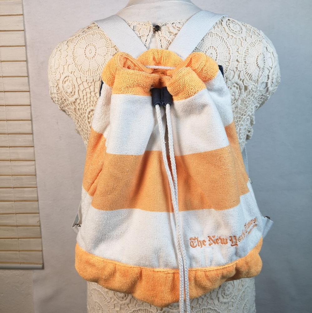 The New York Times Drawstring Backpack Beach Bag Microfiber Terrycloth